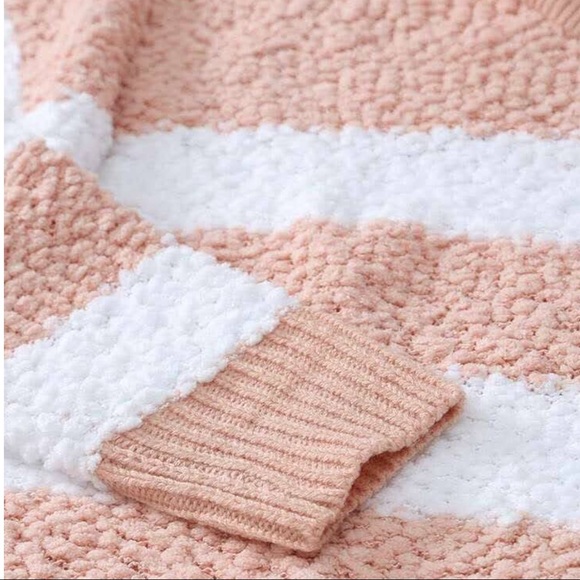 Striped Popcorn Hoodie Sweater Apricot & White - Picture 4 of 8